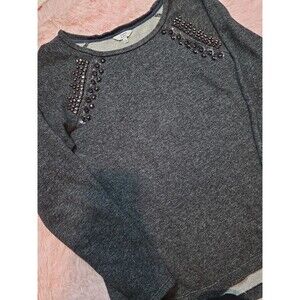 Crown & Ivy Gray Embellished Shoulder Pullover Sweatshirt Size Medium